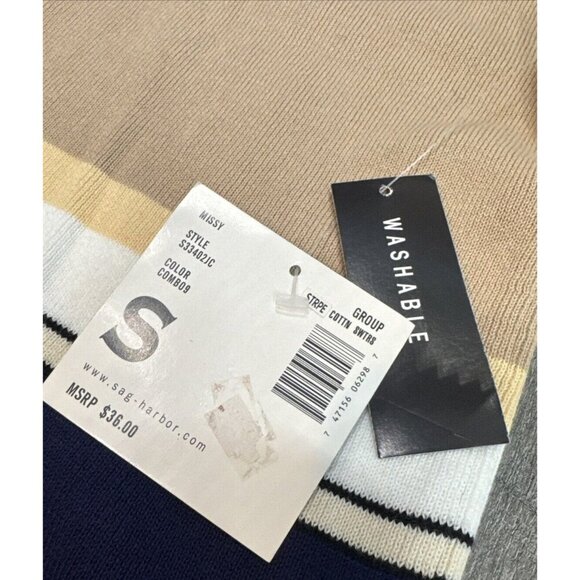 Sag Harbor Cardigan Sweater Womens Small Full Zip Cotton Knit Striped 90s NEW - Picture 11 of 11